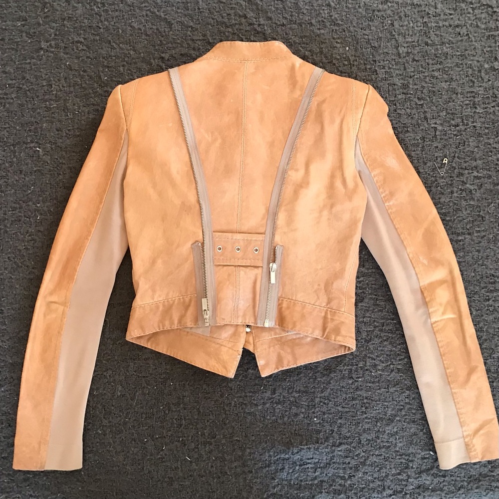 BCBGMaxAzria Soy Chai Leather Moto Jacket